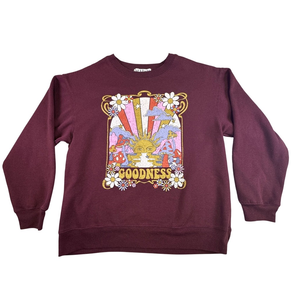 Cut & Paste Women Retro Goodness Groovy Graphic Sweatshirt Large Maroon 70s